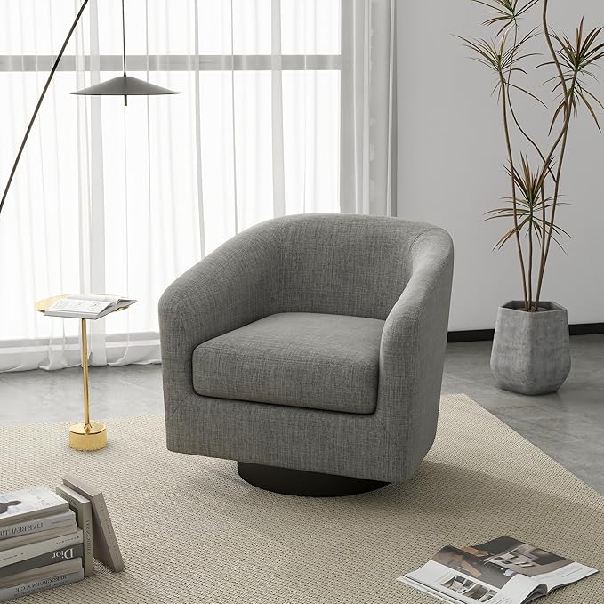 UIXE Swivel Barrel Accent Chair Armchair, Round Club Arm Chair in Fabric for Lving Room, Modern Upholstered Small Bedroom Single Sofa Side Seat, Set of 4, Light Gray