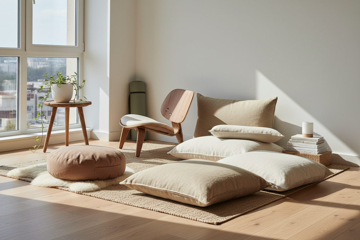 Modern floor-seating crafted for relaxed living and mindful moments real image